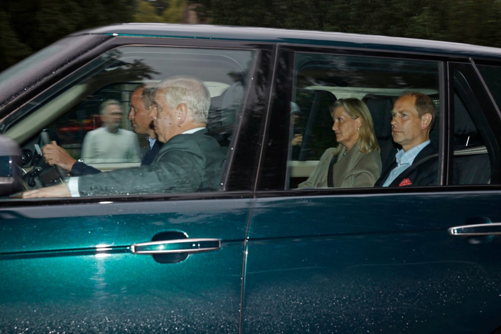 Prince William, Prince Andrew, Prince Edward and Edward's wife Sophie arriving at Balmoral Castle on September 8, 2022.