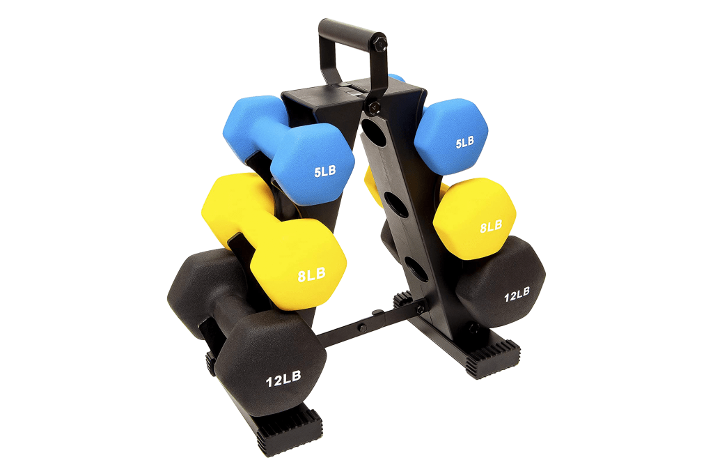 BalanceFrom Colored Neoprene-Coated Dumbbell Set with Stand