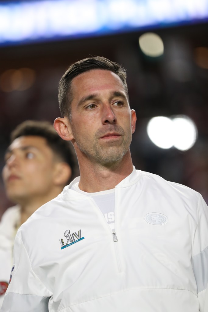 Kyle Shanahan looks on during Super Bowl 2020.