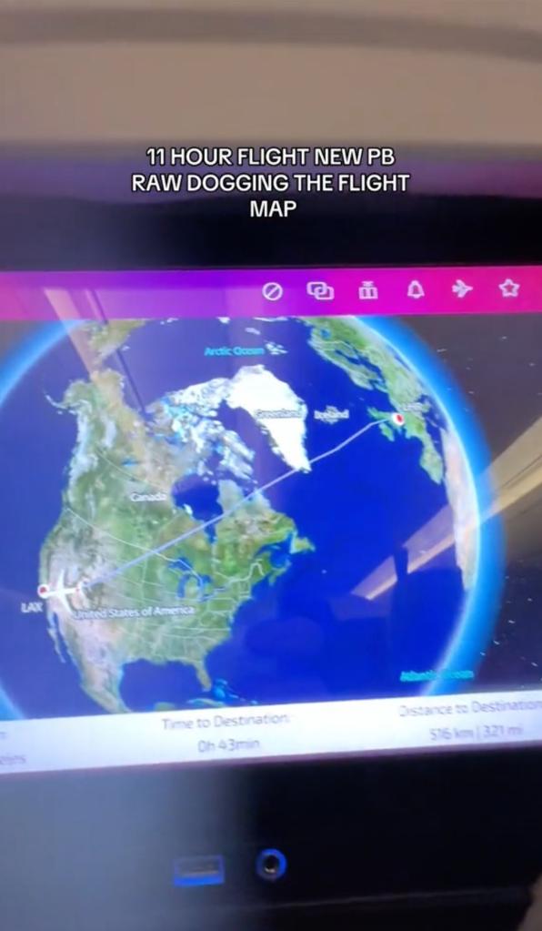 A screenshot of a raw-dog flyer's in-flight map. 