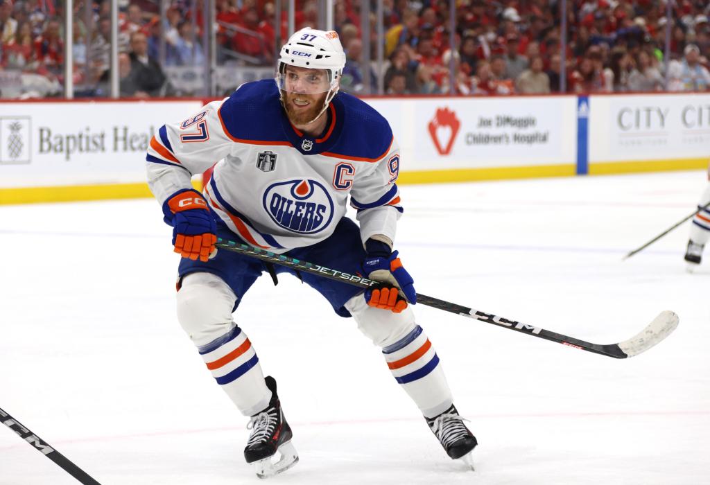 Connor McDavid #97 of the Edmonton Oilers skates during the third period of Game Seven of the 2024 Stanley Cup Final between the Edmonton Oilers and the Florida Panthers at Amerant Bank Arena on June 24, 2024 in Sunrise, Florida.