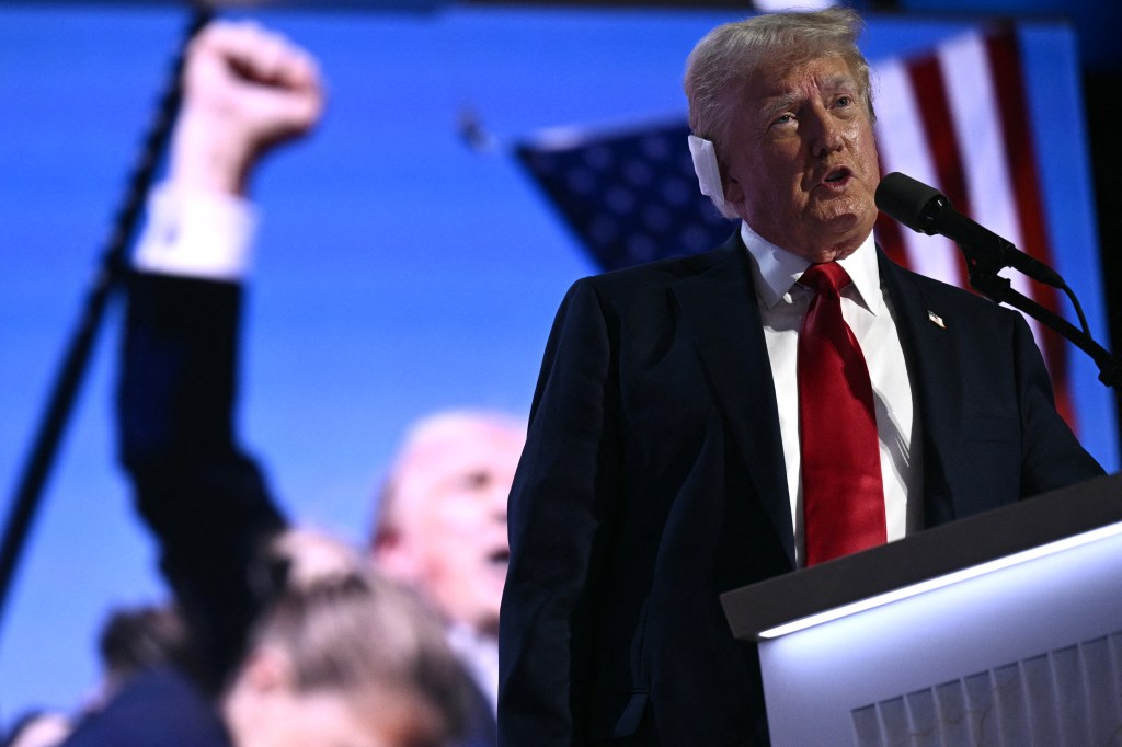 speaks during the last day of the 2024 Republican National Convention at the Fiserv Forum in Milwaukee, Wisco