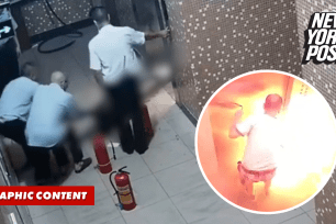 Man engulfed in flames after lithium battery blows up in elevator.