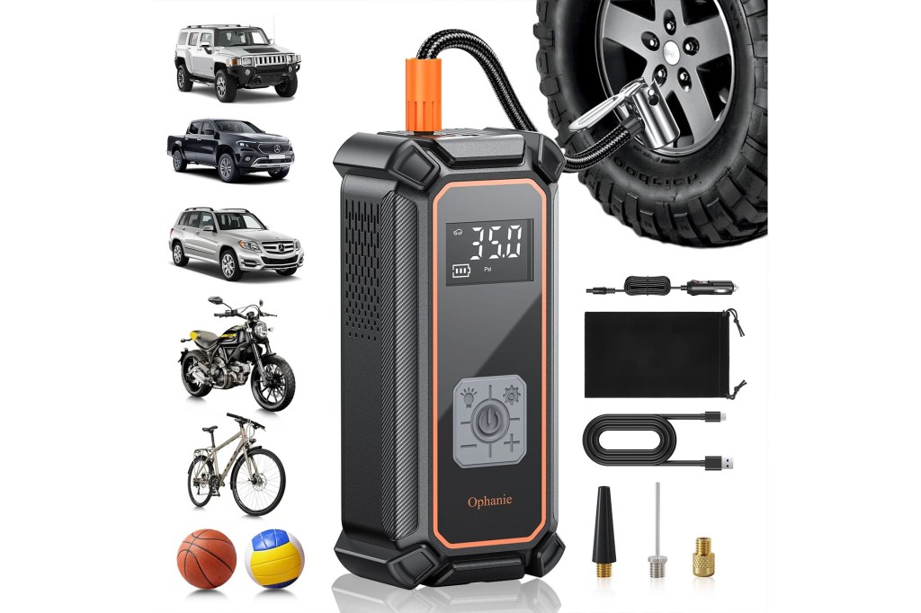 A car tire and tire pump