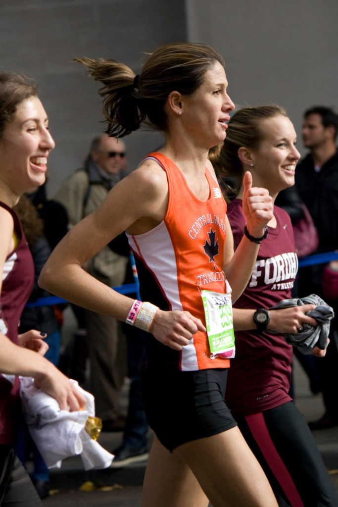 Images showing Marisa Galloway running as part of the Central Park Track Club, where she was an active member