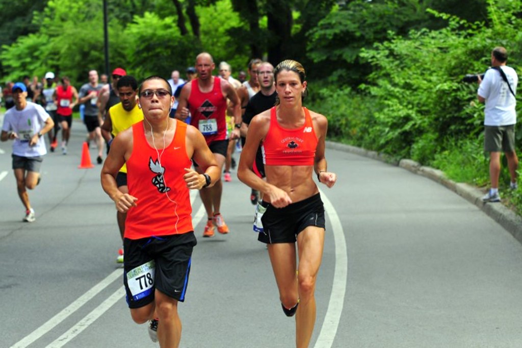 Images showing Marisa Galloway running as part of the Central Park Track Club, where she was an active member