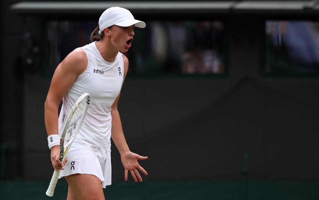 Poland's Iga Swiatek reacts against Kazakhstan's Yulia Putintseva.