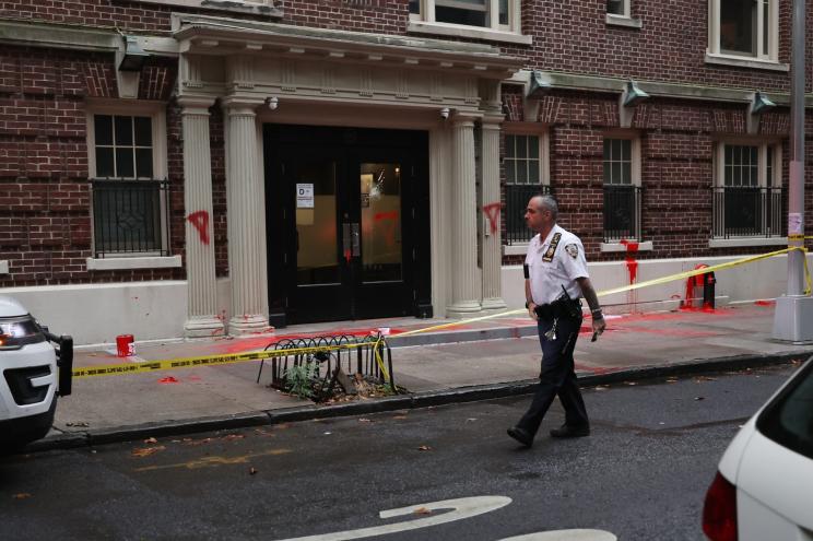 Pro-Palestinian vandals unleashed live crickets and splattered red paint across a top Columbia University executive’s Brooklyn Heights apartment building early Thursday.