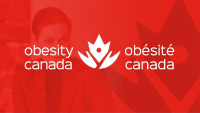 Logo of Obesity Canada with text in English and French on a red background.