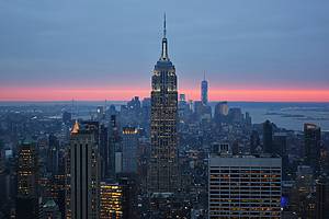 Empire State Building glowing at sunset