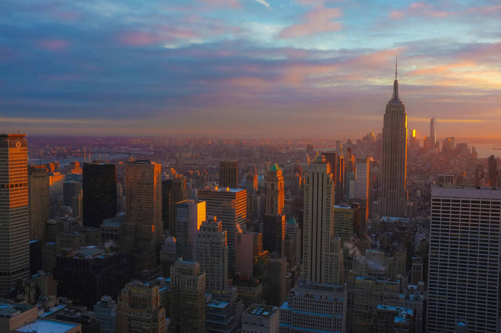 NYC skyline at sunset