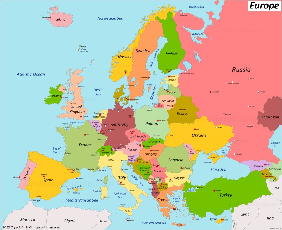 Map of Europe with capitals