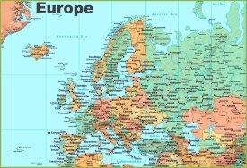 Map of Europe with cities