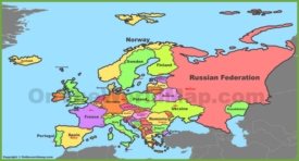 Map of Europe with countries and capitals