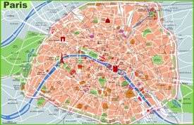 Paris tourist map with sightseeings