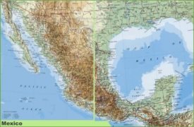 Large detailed physical map of Mexico