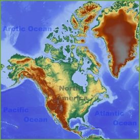 Physical map of North America