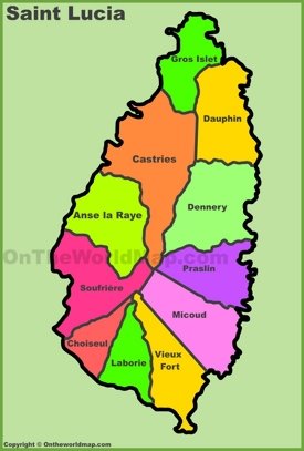 Administrative divisions map of Saint Lucia