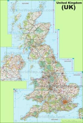 Large detailed map of UK with cities and towns