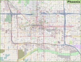 Large detailed street map of Phoenix