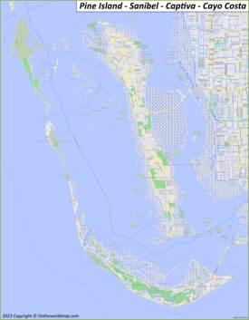 Map of Pine Island, Sanibel, Captiva, North Captiva and Cayo Costa