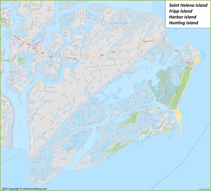 Saint Helena Island, Fripp Island, Harbor Island and Hunting Island Map