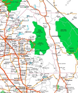 Sequoia and Kings Canyon National Parks area road map