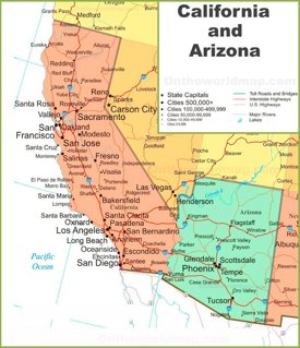 Map of California and Arizona