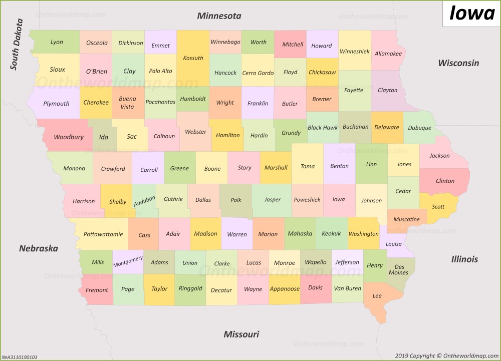 Iowa County Map - Ontheworldmap.com