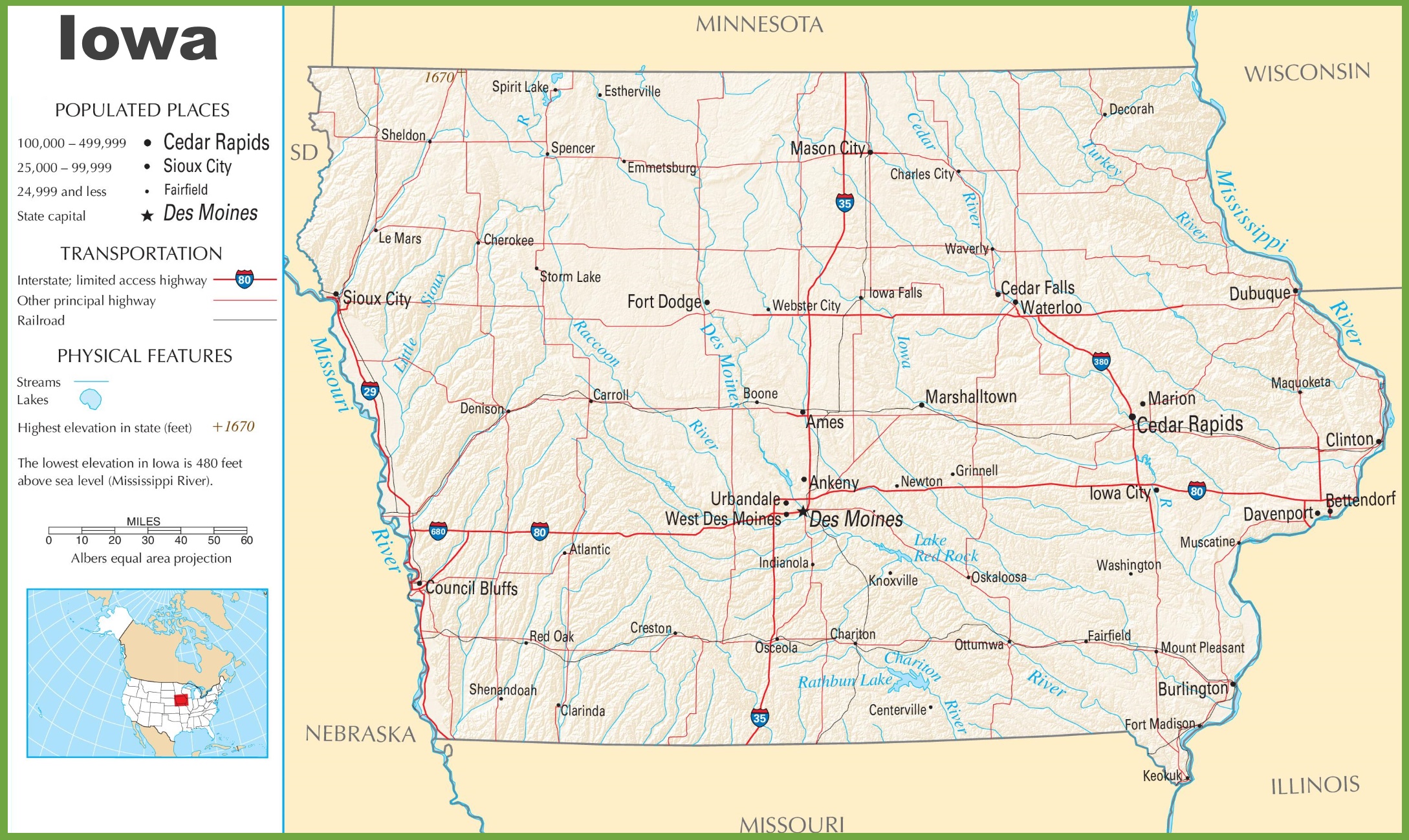 Iowa highway map - Ontheworldmap.com