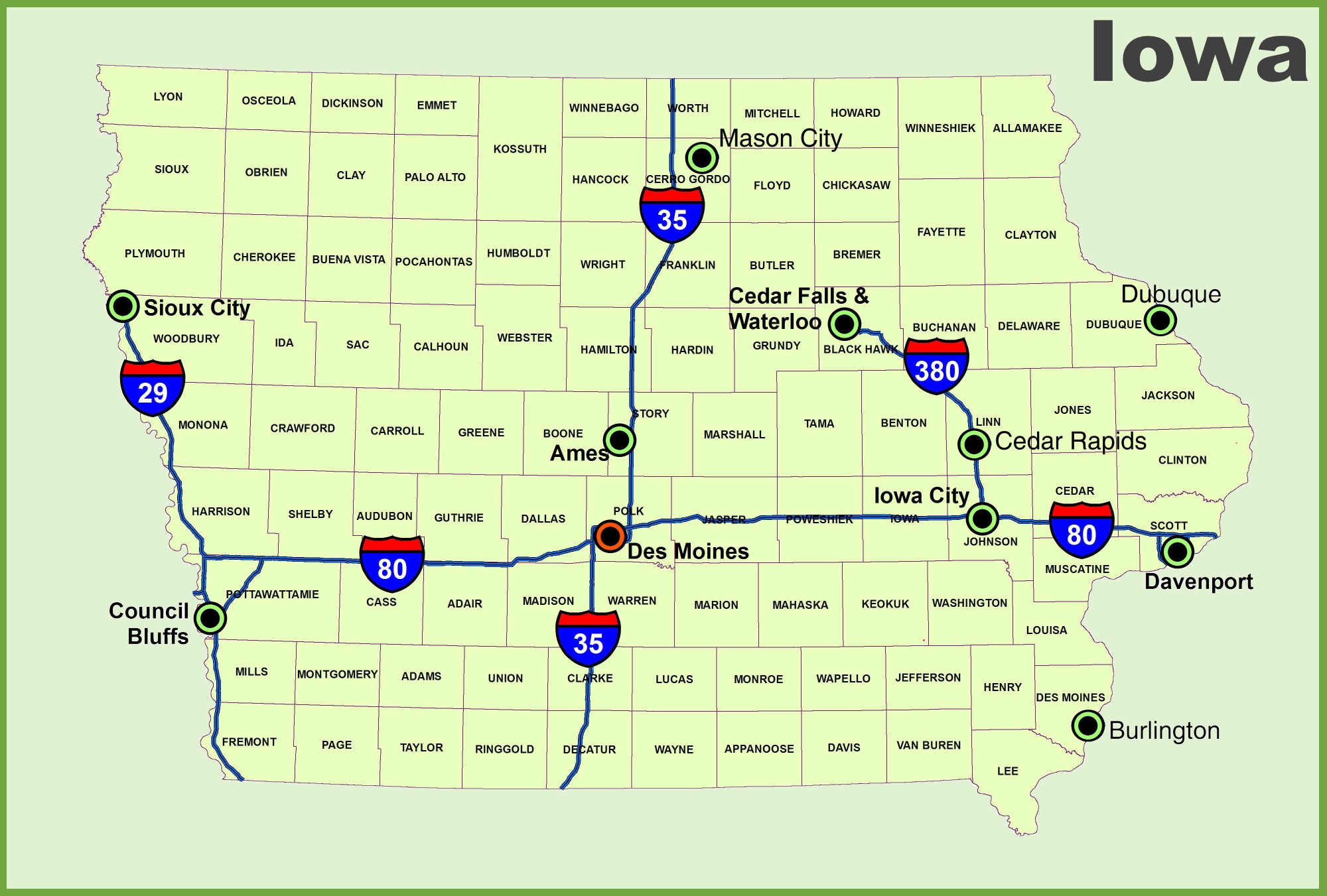 Iowa interstate highway map - Ontheworldmap.com