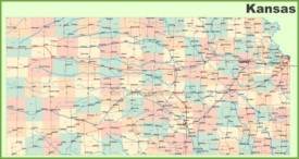 Road map of Kansas with cities