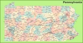 Road map of Pennsylvania with cities