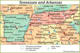 Map Tennessee and Arkansas