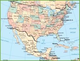 USA and Mexico map