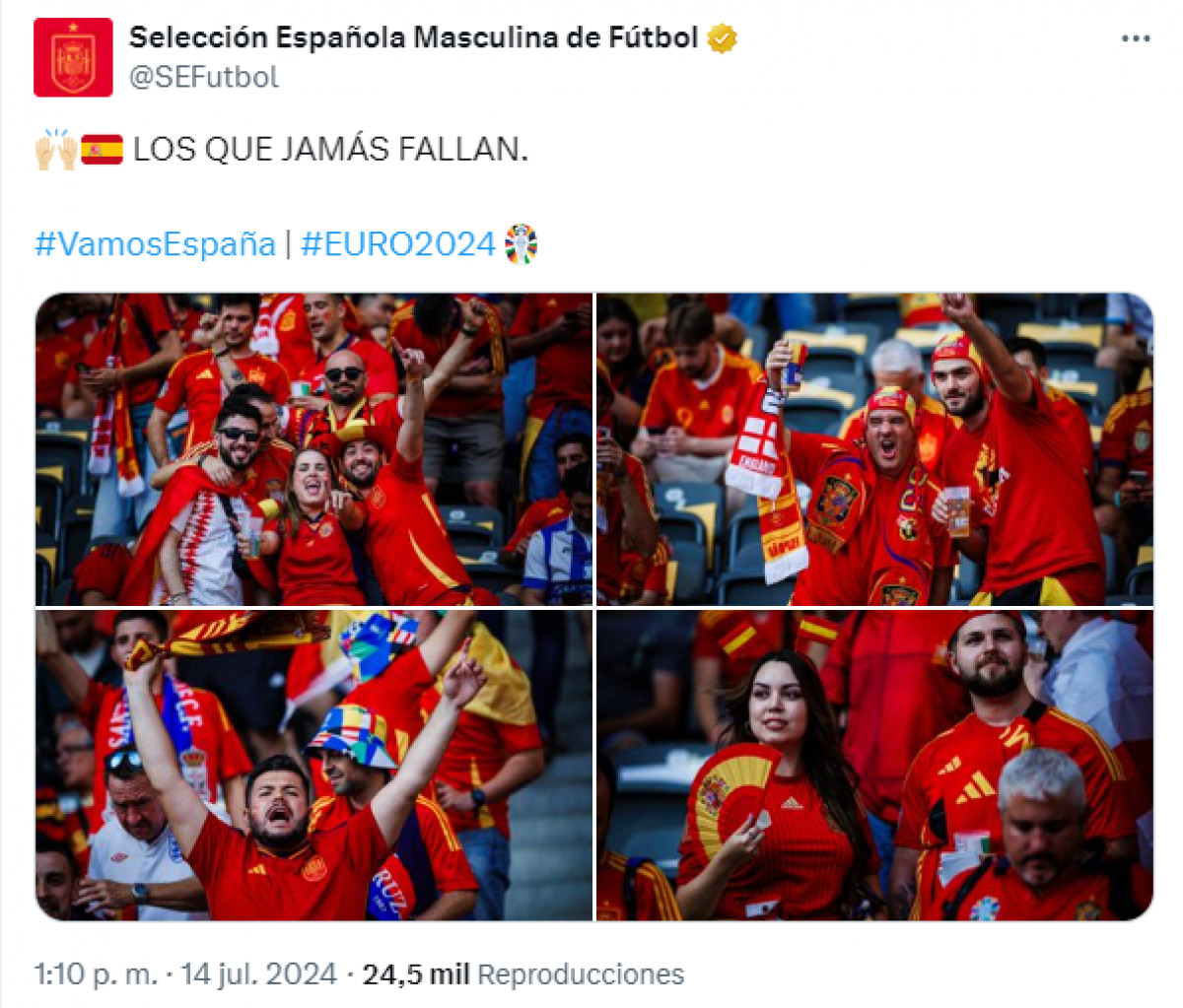 Hinchas de España presentes en el Estadio Olímpico de Berlín.