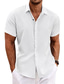 cheap Men&#039;s Casual Shirts-Men&#039;s Shirt Linen Shirt Summer Shirt Casual Shirt Beach Shirt Button Down Shirt Plain Casual Daily Black White Blue Green Short Sleeve Lapel Summer Clothing Apparel