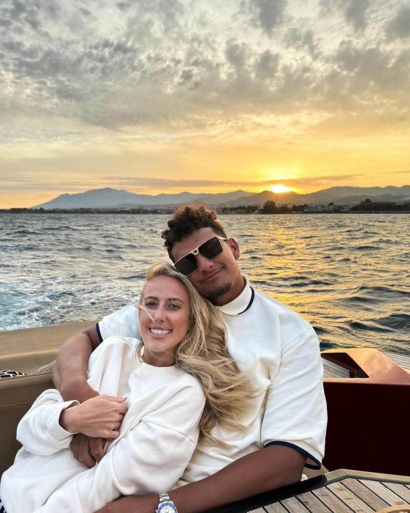 Patrick and Brittany Mahomes on a boat ride. 