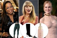 Oprah, Taylor Swift and Nicole Kidman with insets of leggings, boots and skincare