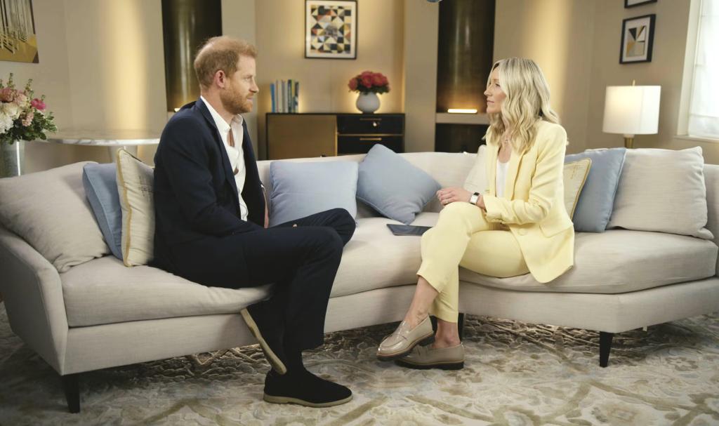 Prince Harry talks to ITV journalist Rebecca Barry.