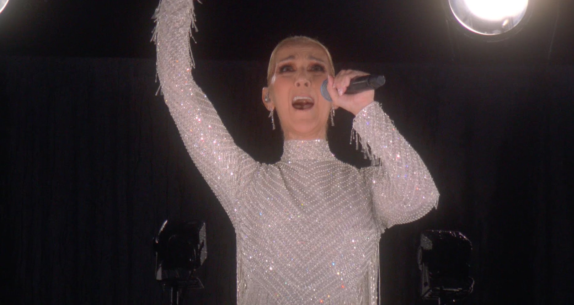 Celine Dion singing at the Olympics.