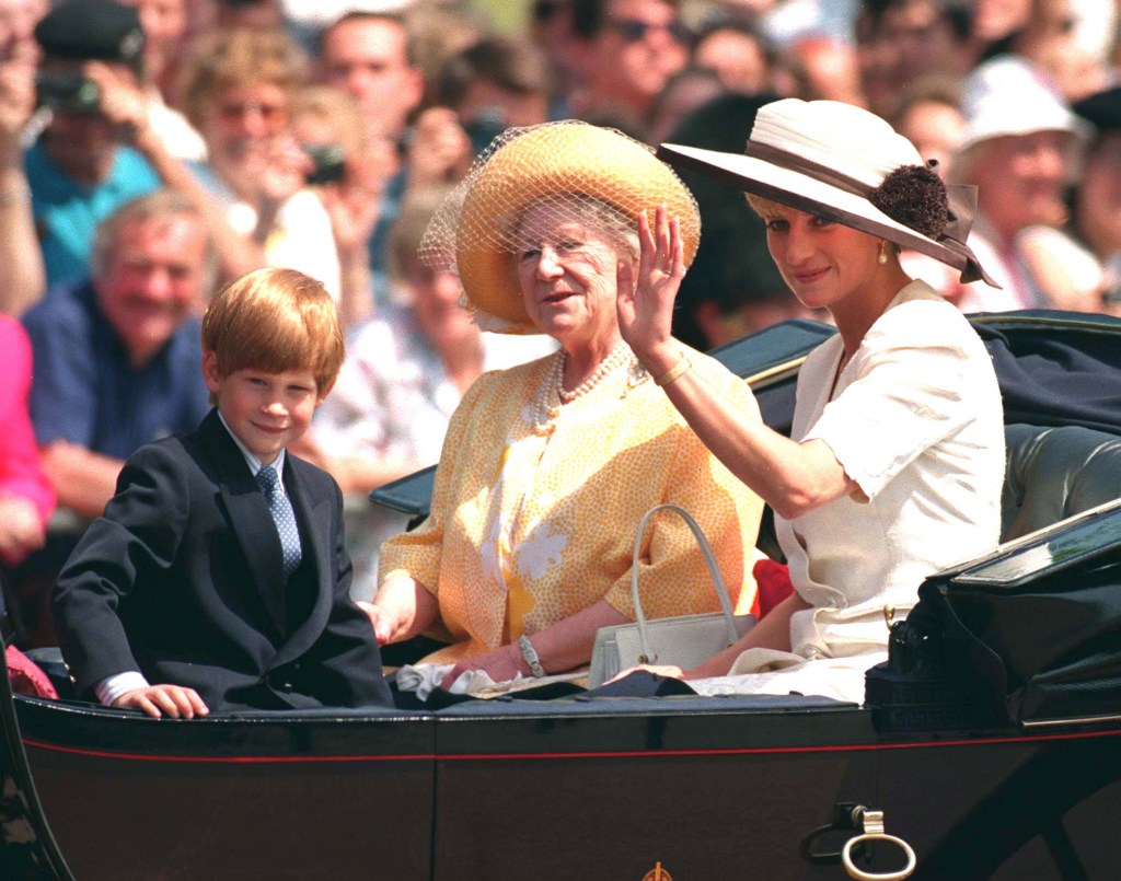 Prince Harry, Princess Diana and the Queen Mother in June 1992.