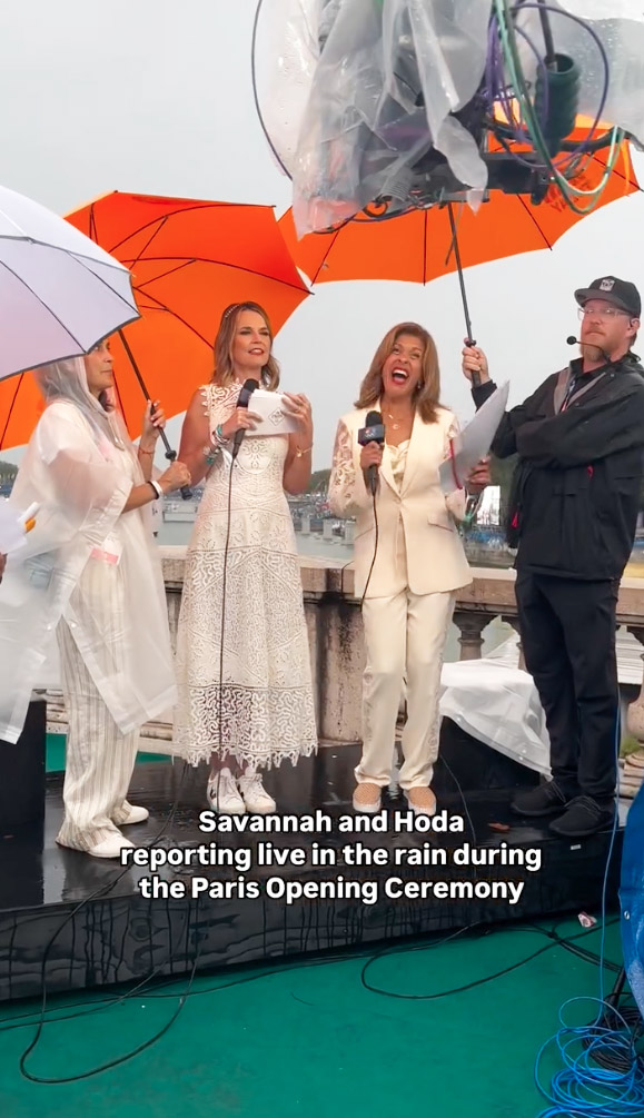 Savannah Guthrie and Hoda Kotb smile at the Paris Olympics opening ceremony 