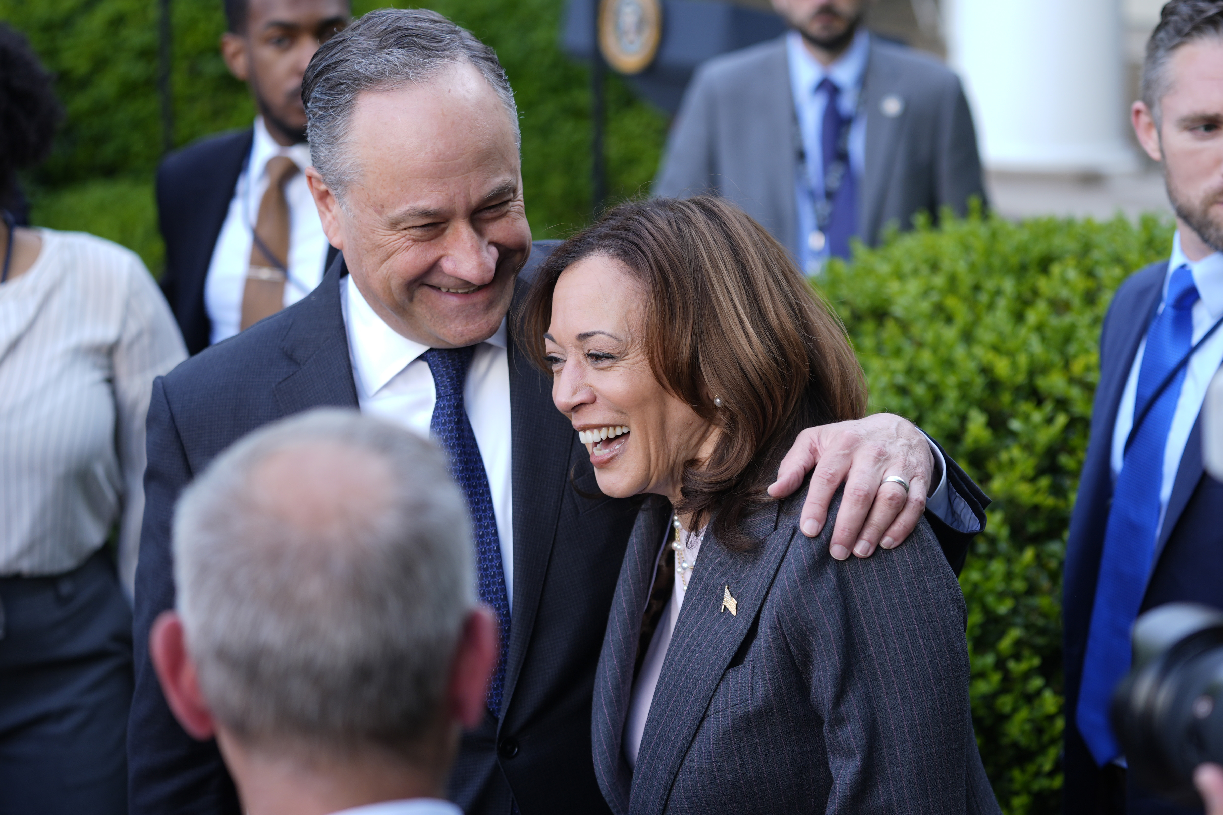 Kamala Harris and Doug Emhoff hugging