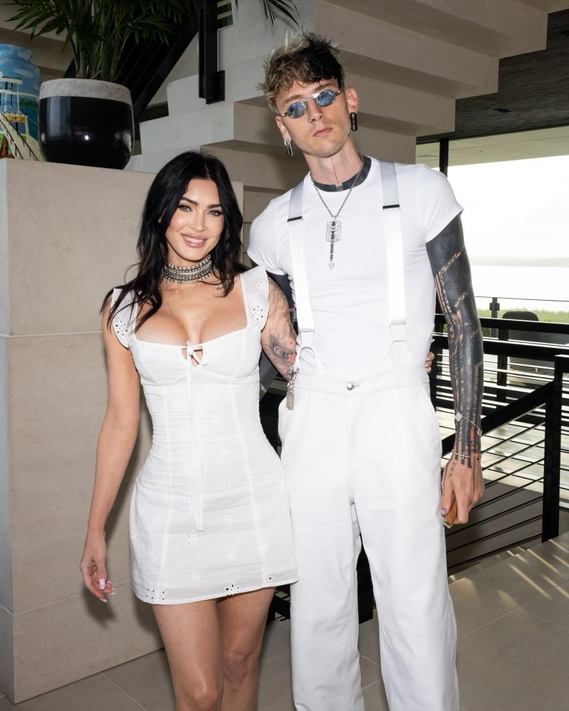 Fox and MGK match at Michael Rubin's white party in a photo shared via Instagram.