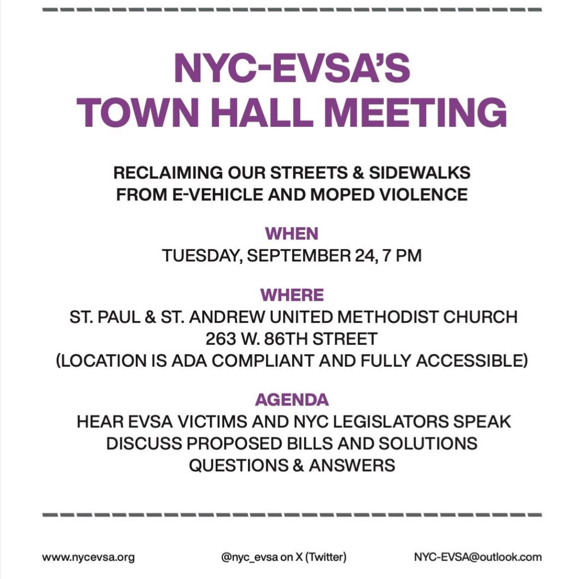 NYC E Vehicle Safety Alliance Town Hall Meeting to reclaim our streets from e-vehicles