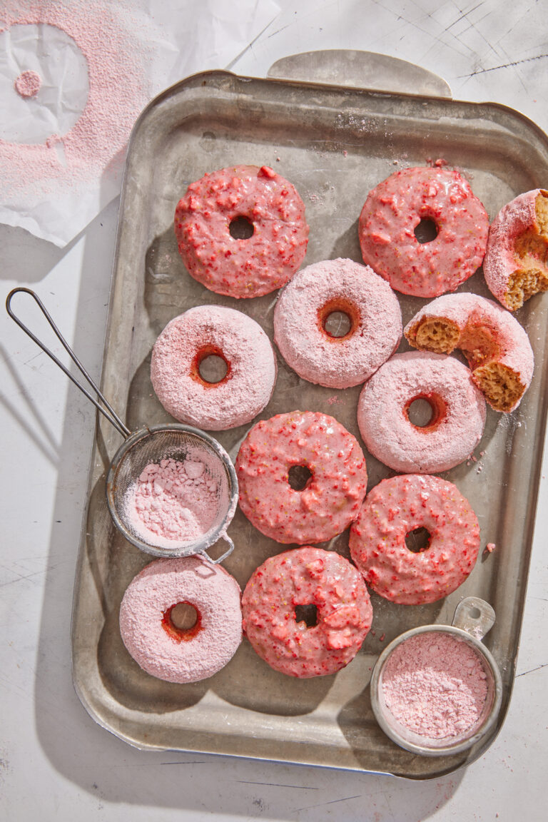 Baked strawberry glazed donuts made vegan and gluten free