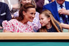 Pippa Middleton and Princess Charlotte in the royal box on day fourteen of the 2024 Wimbledon Championships at the All England Lawn Tennis and Croquet Club, London. Picture date: Sunday July 14, 2024
