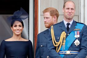 Meghan, Duchess of Sussex, Prince Harry, Duke of Sussex and Prince William, Duke of Cambridge watch a flypast to mark the centenary of the Royal Air Force from the balcony of Buckingham Palace 