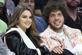 Los Angeles, CA - January 03: Actress Selena Gomez, left, and actor Benny Blanco during the first half of an NBA basketball game between the Los Angeles Lakers at Crypto.com Arena in Los Angeles 